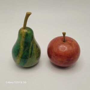 Vintage Small Marble Alabaster Decorative Fruit - Apple and Pear